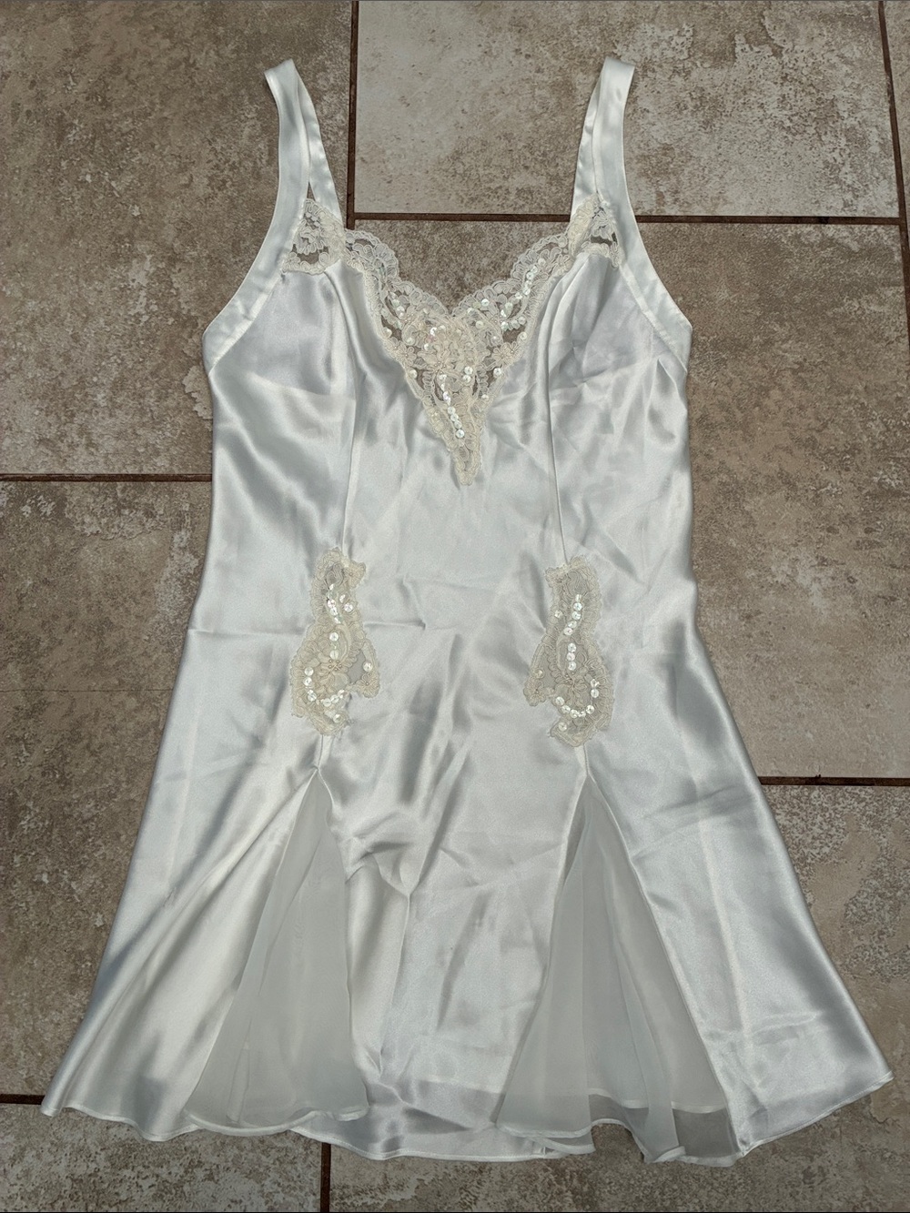 Victoria's Secret Ivory Satin Lace-Trim Chemise